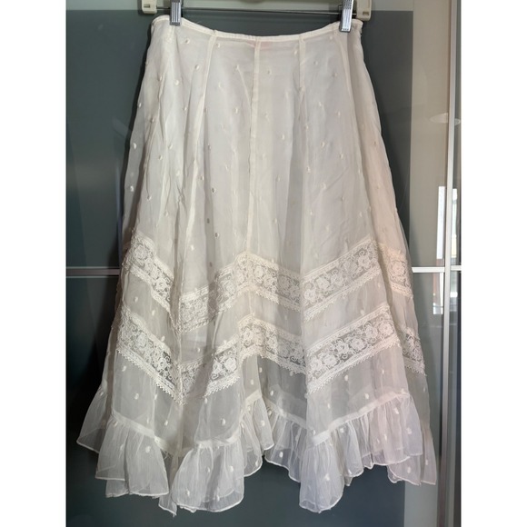 Anthropologie Not So Serious Lydia Petticoat Midi Skirt White Lace Ruffle Womens - Picture 3 of 9